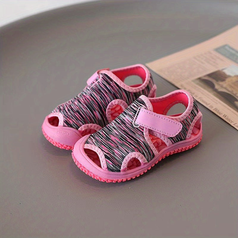 Girls Summer Breathable Striped Platform Sandals Low Top Wedge Toe Cap Anti-Slip Wear-Resistant