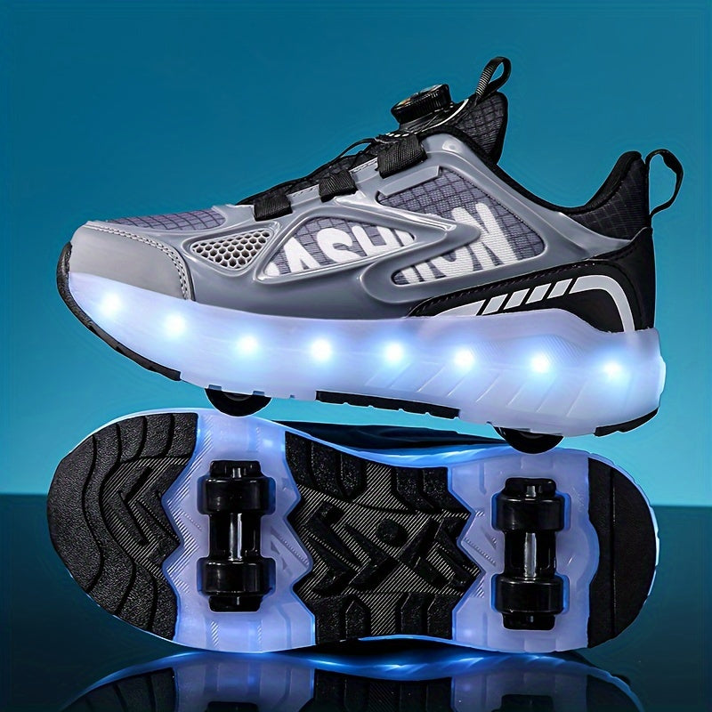 Boys' LED Roller Skates with Detachable Wheels Breathable Mesh Durable PU Non-Slip All-Season