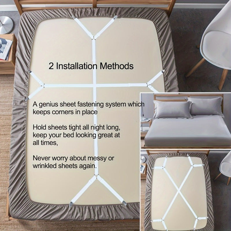 Adjustable Crisscross Bed Sheet Straps Set of 2 Elastic Fasteners Mattress Cover Clips