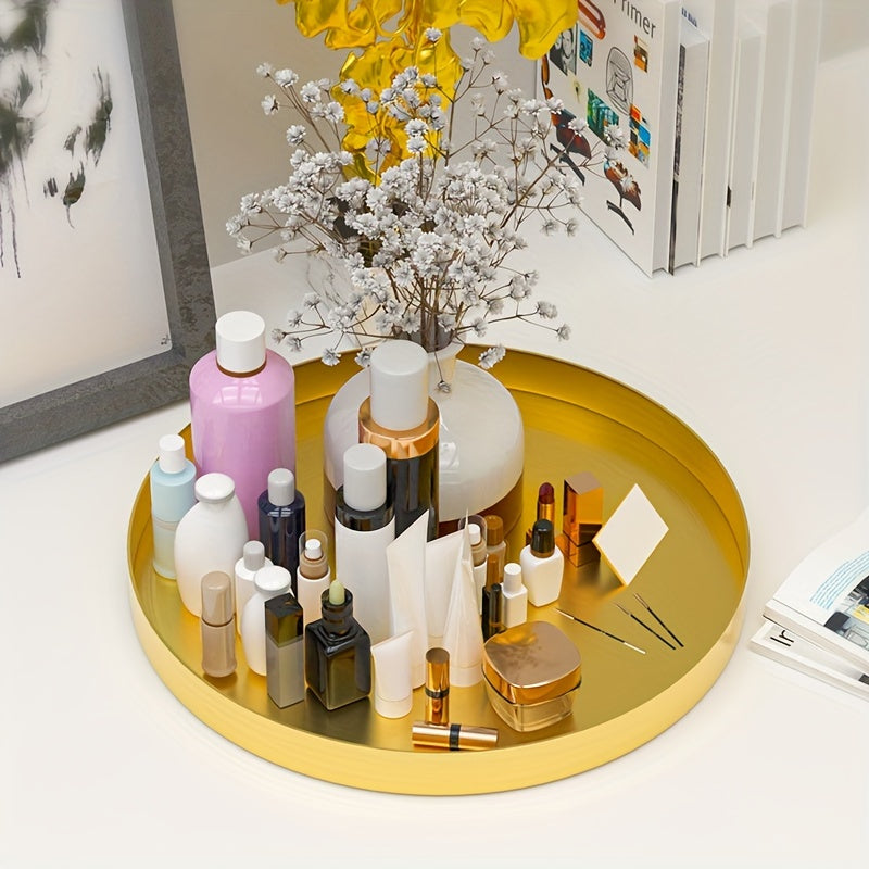 Stainless Steel Round Storage Tray Nordic Style for Cosmetics Jewelry Keys Multiple Sizes