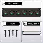 6 Gang 3 Pin Rocker Switch Panel 12V Yashil Toggle Avtomobillar, Yuk mashinalari, Qayiqlar uchun