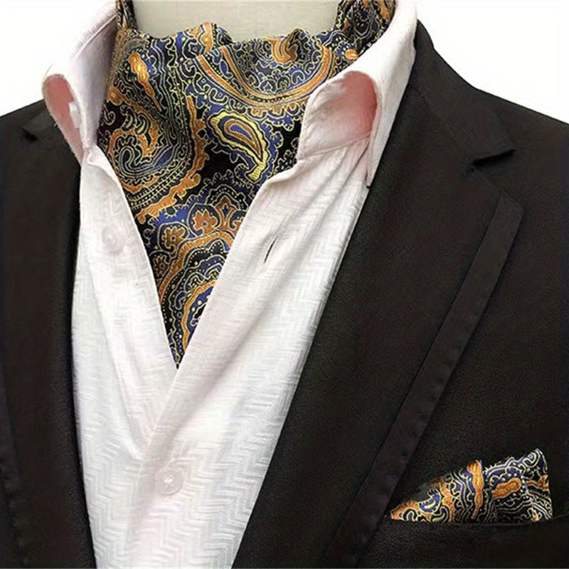 Conjunto de pañuelo de cuello y pañuelo de mano de jacquard con diseño paisley para hombre, perfecto para regalar