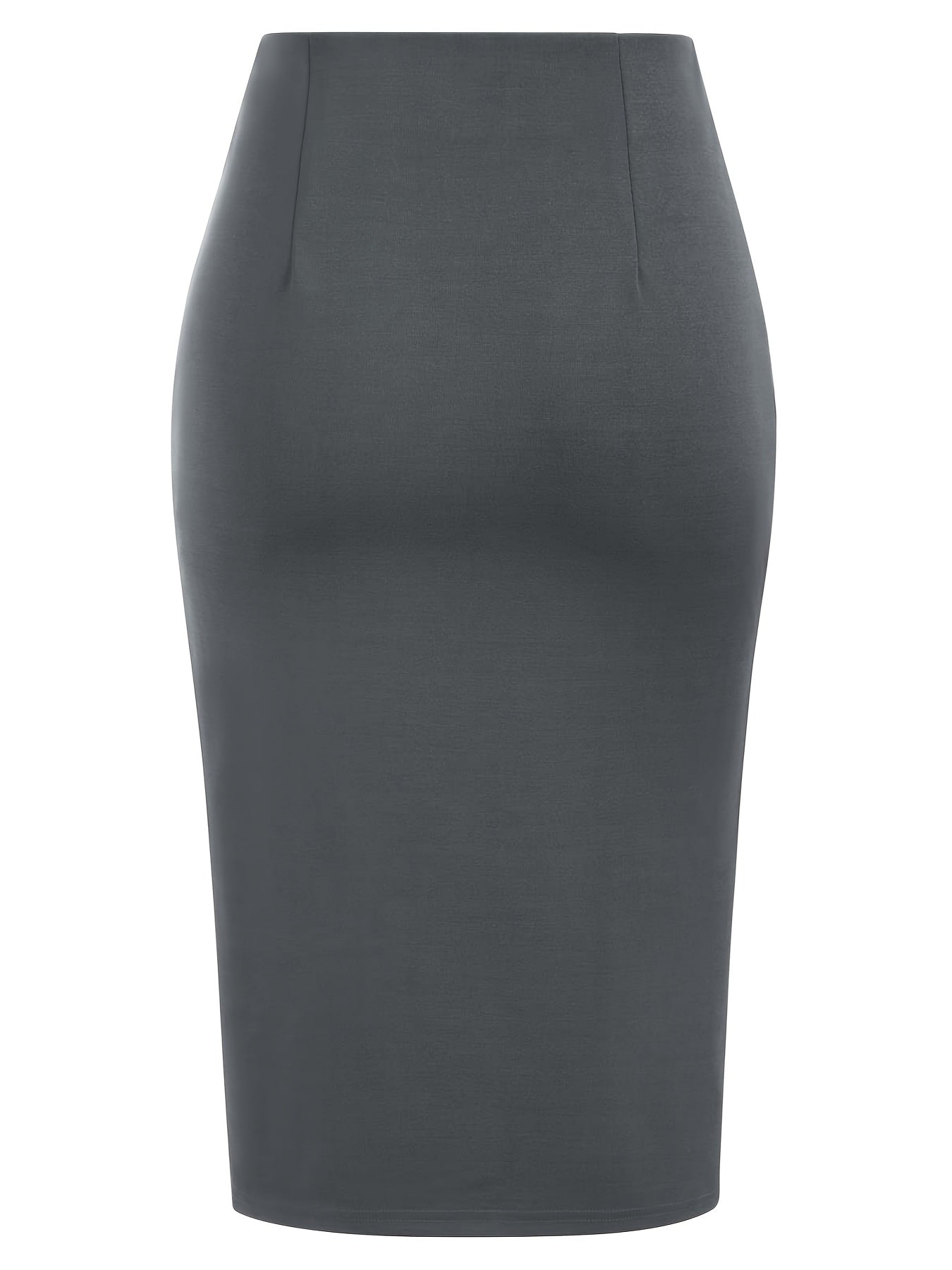 Women's High-Waisted Knee-Length Skirt with Bow and Slit in Solid Color