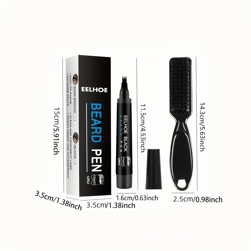 Men Beard Pencil Kit Black Alcohol-Free With Brush and Comb