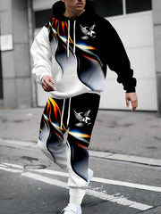 Мужской спортивный костюм большого размера с капюшоном и художественным линийным текстурным принтом