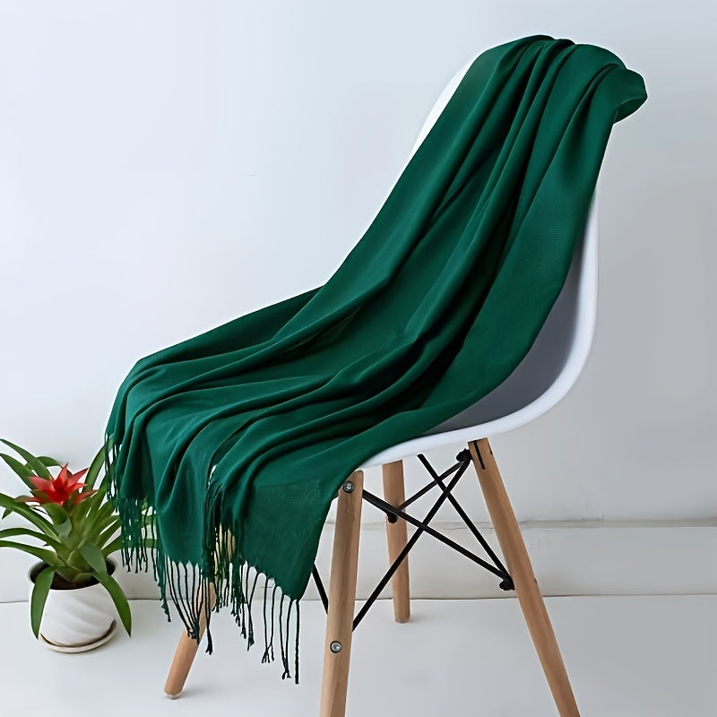 Women’s Tassel Scarf Solid Color Soft Polyester Cozy Windproof Wrap