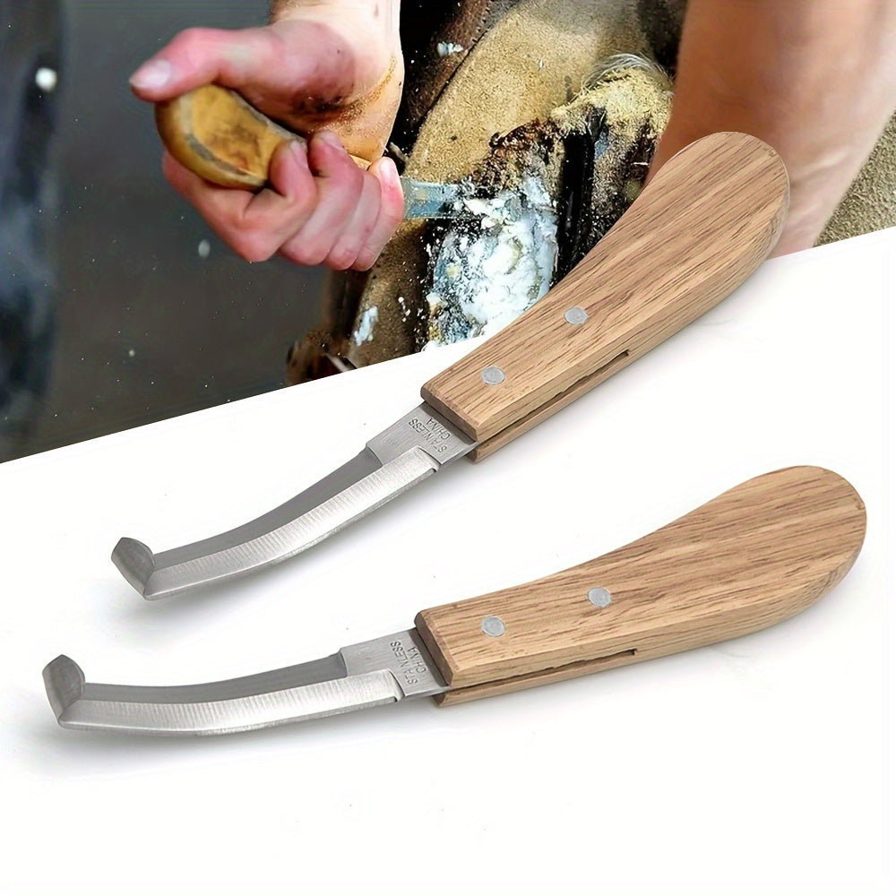 Hoof Knife Set with Double-Sided Blades and Wooden Handles for Horses 2 or 3 Pieces