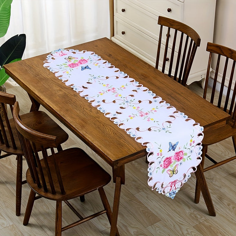 Lace Embroidered Tablecloth with Flower and Butterfly Design for Dining and Bedside Decor