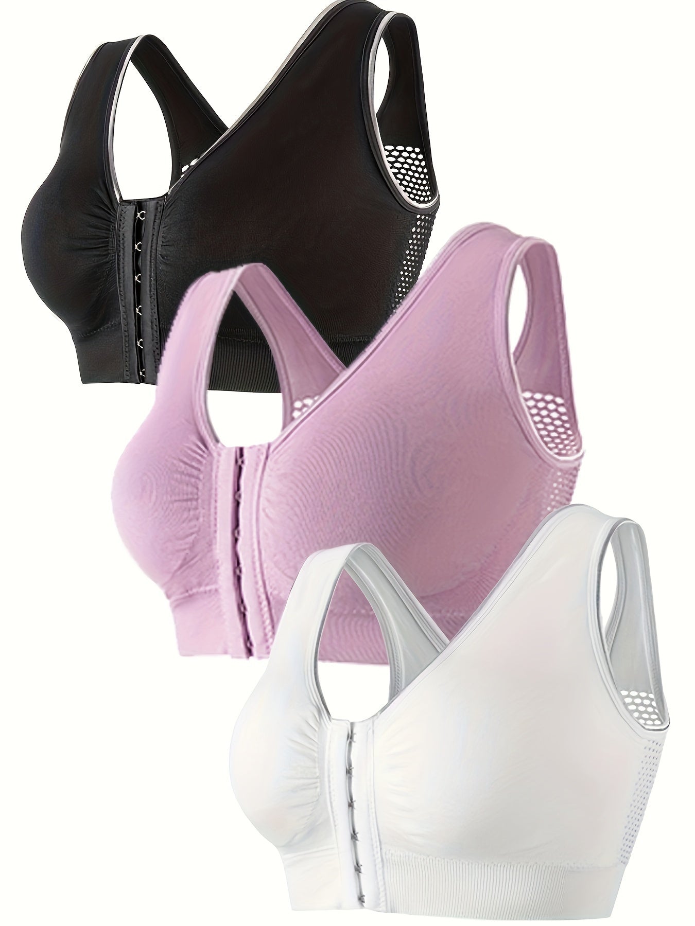 Women’s Summer Breathable Bra Set 3 Piece Lingerie Set Small Gather Front Buckle