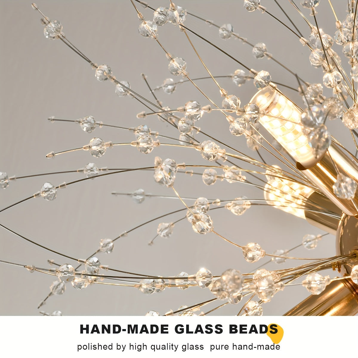 Lámpara de araña moderna de cristal de oro con diente de león y 8 bombillas G9 para sala de estar, comedor y cocina