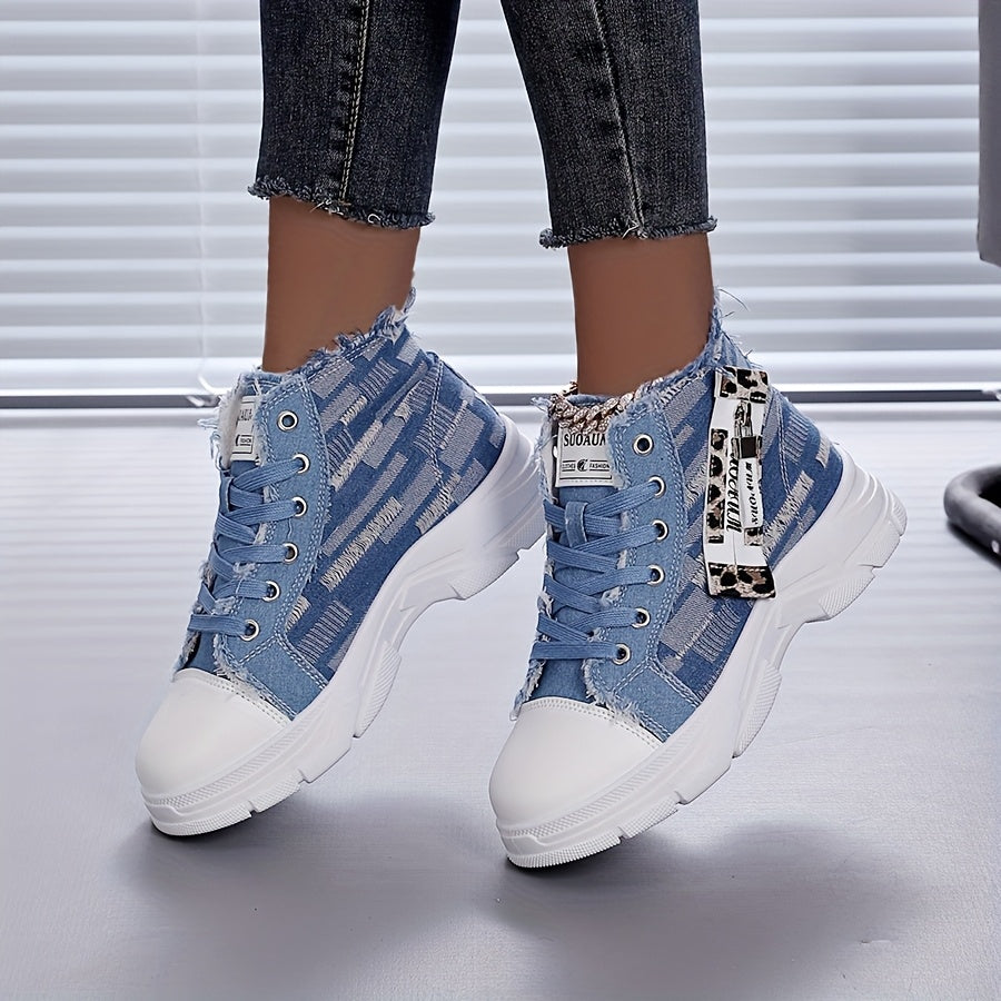 Ayollar uchun Chunky Sole yuqori cho‘ntakli sport poyafzali Leopard print qirqilgan bo‘lak