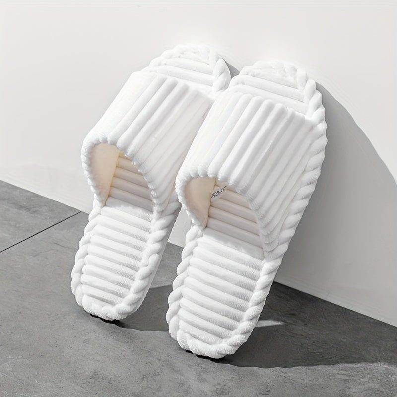 Men's Corduroy Striped Indoor Slippers with Fabric Lining and EVA Sole