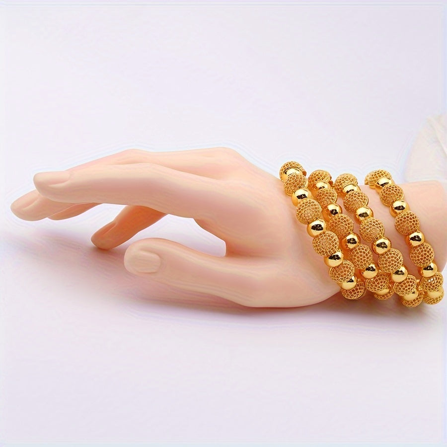 Set of 4 Women's Arab-Inspired Hollow Round Bead Bracelets for Wedding and Party