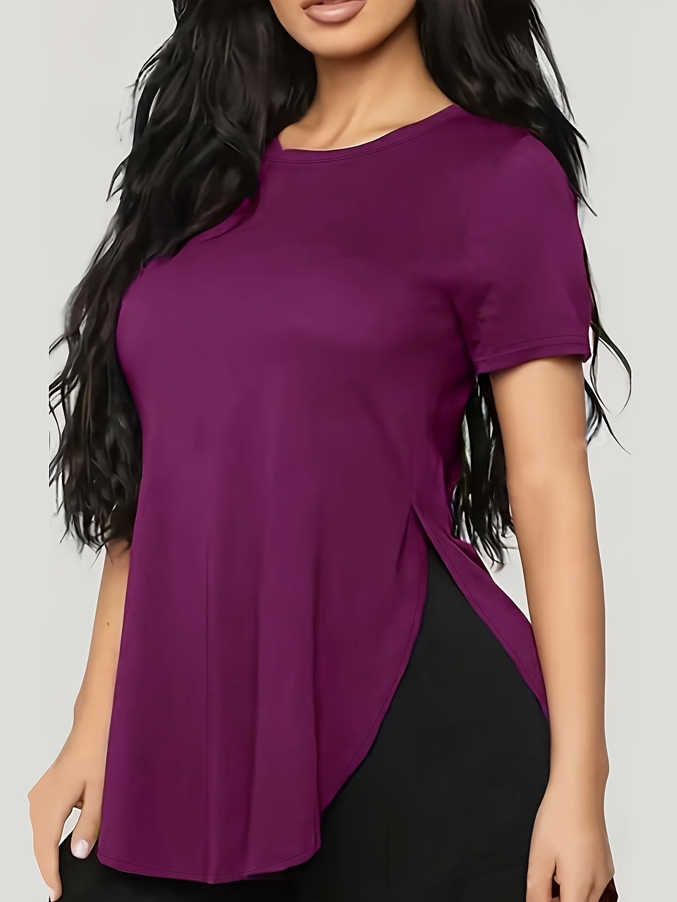 Plus Size Women Short Sleeve T-Shirt Casual Top with Slanted Neck