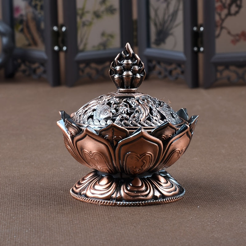 Red Bronze Lotus Incense Burner Mini Sandalwood Aromatherapy Stove for Office Camping Garden Patio Home Decor