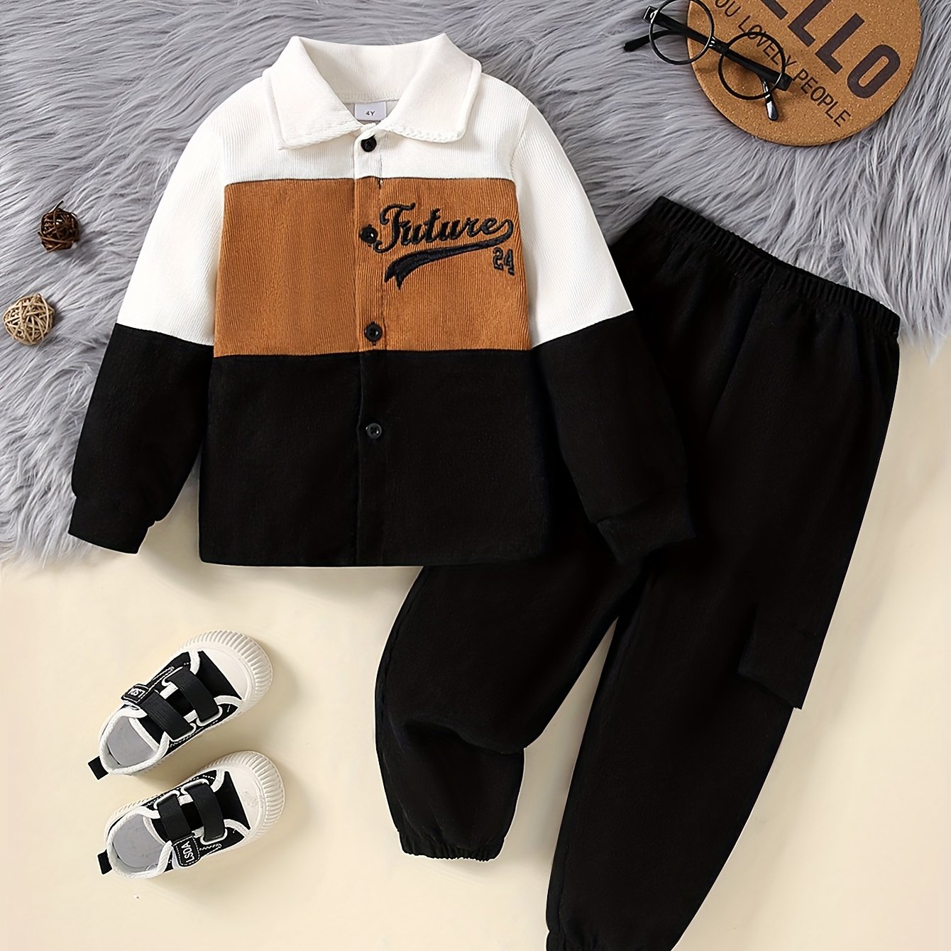 Men's Corduroy Patchwork Jacket and Trousers Set Fall Winter Outdoor Casual