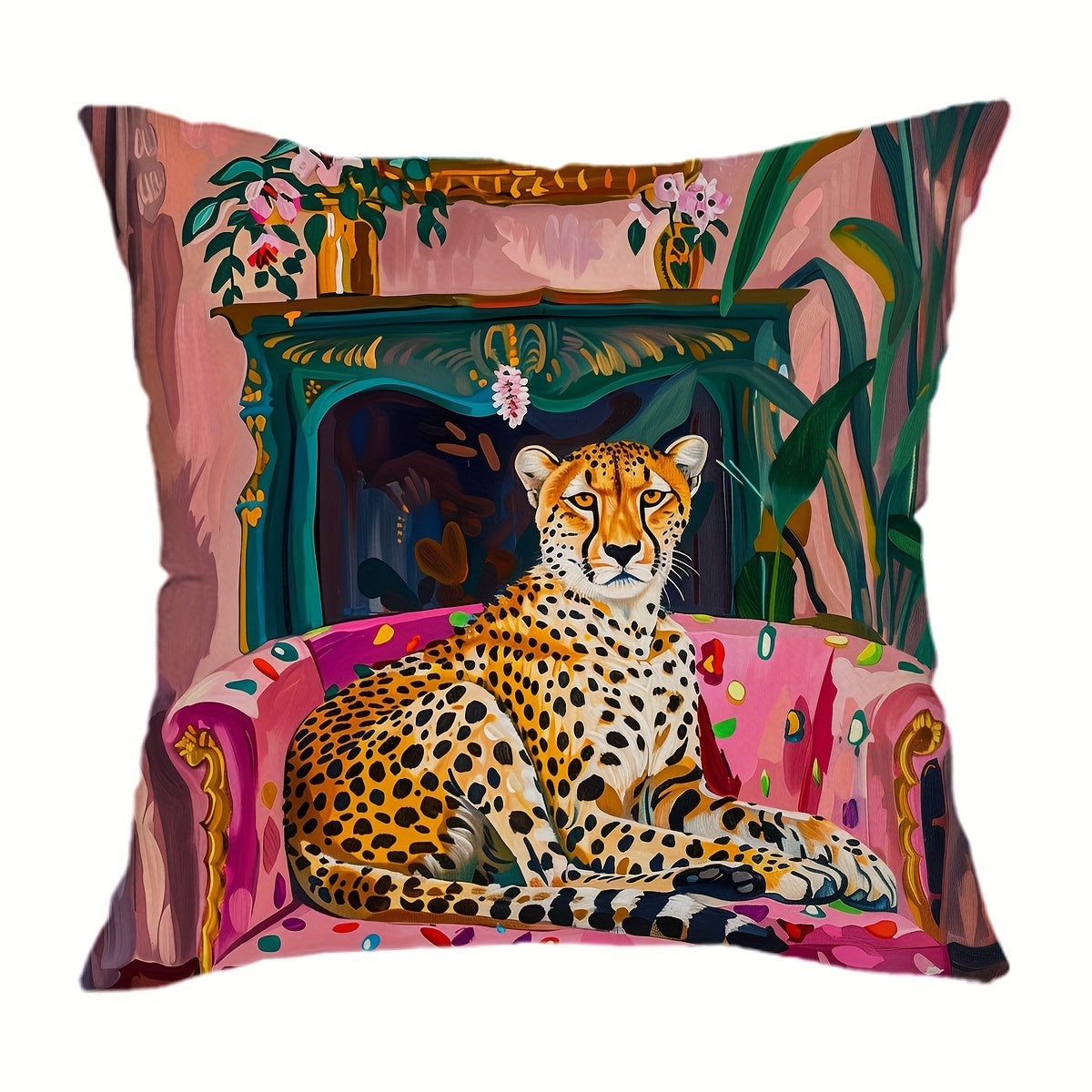 Cheetah Plant Throw Pillow Cover Fauvism Style 29.97x50.04cm or 44.96cm Square Farmhouse Decor for Couch Sofa Living Room Bedroom