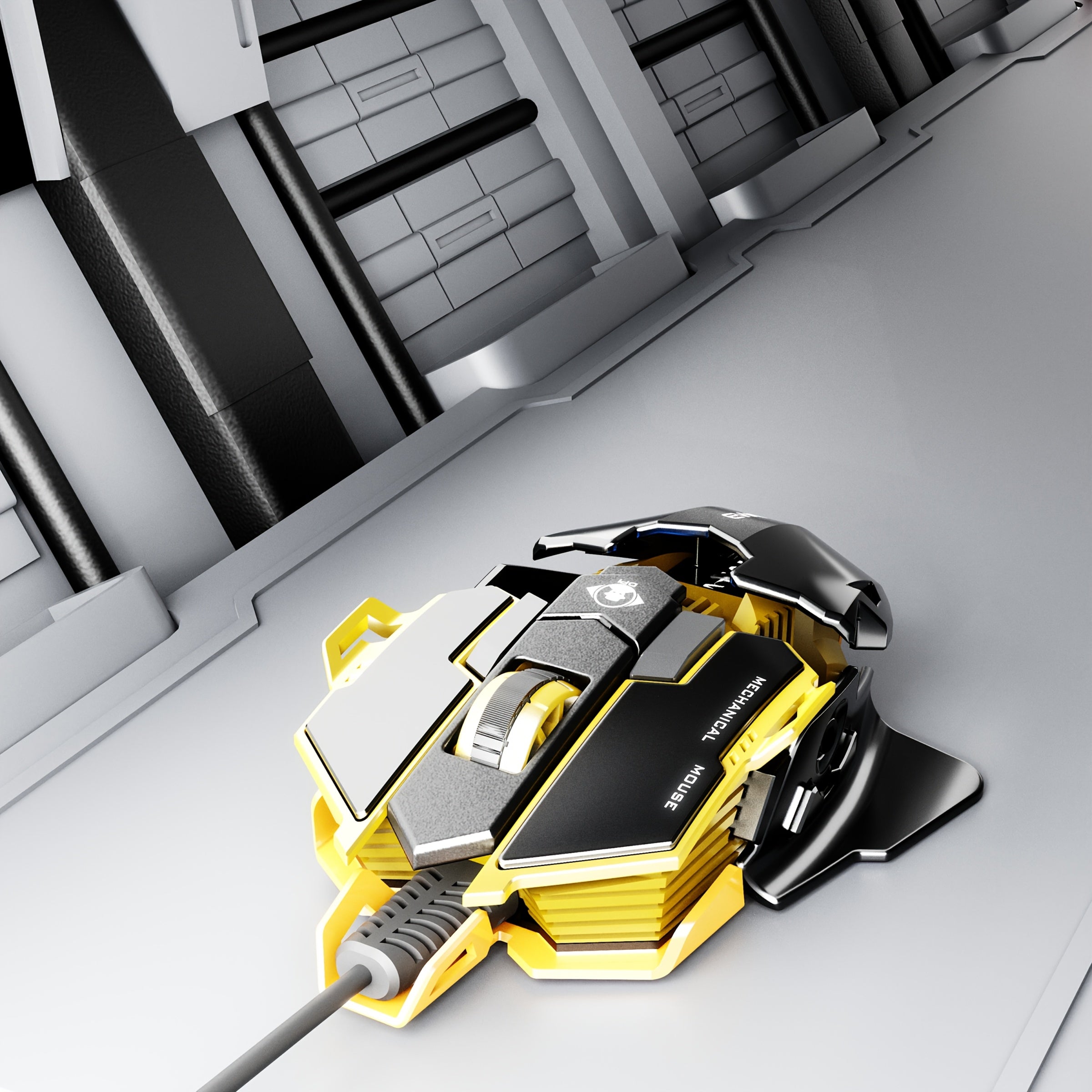 Ratón mecánico de juego metálico con 8 teclas macro y longitud ajustable de la cola