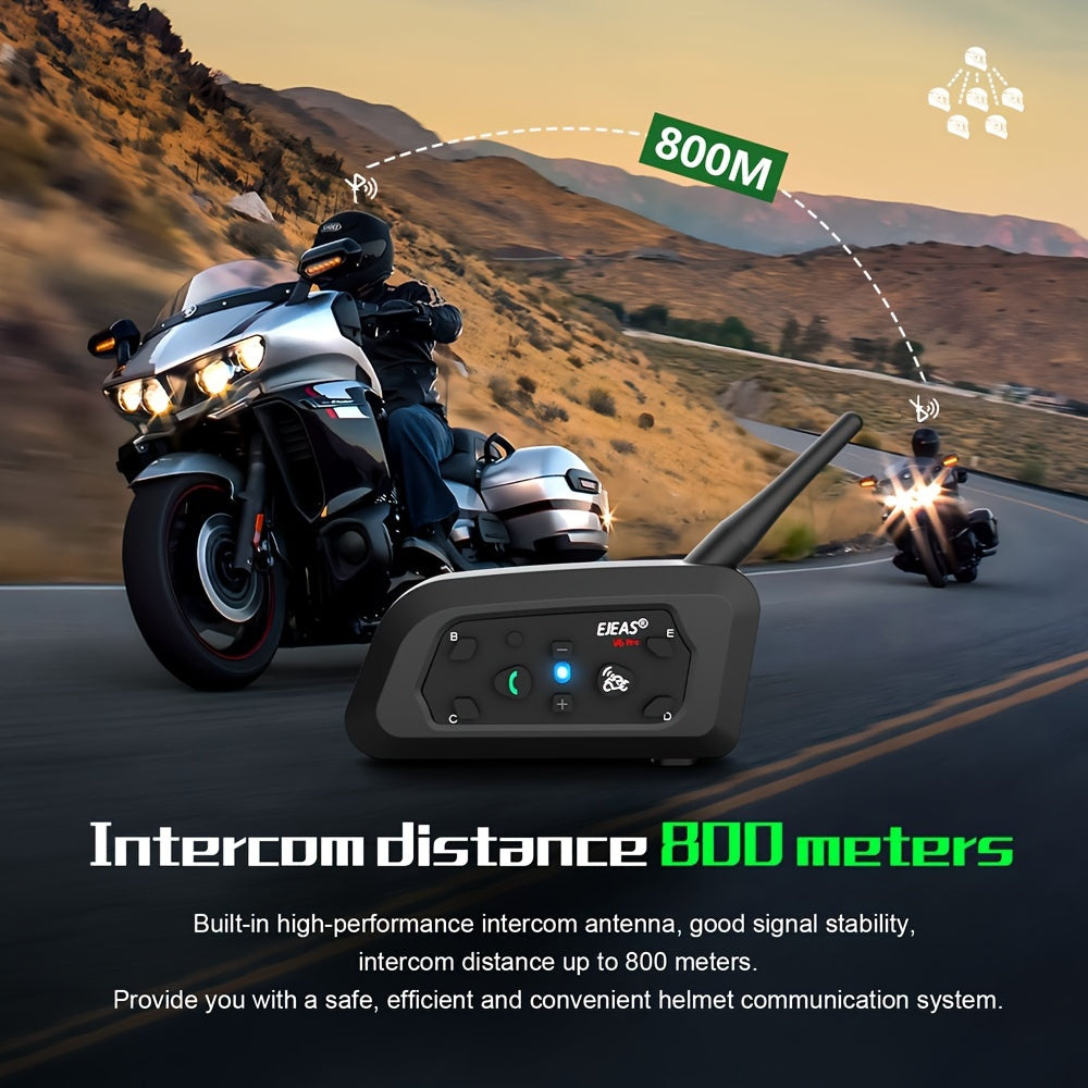 Wireless Motorcycle Helmet Intercom Headset with Noise Reduction for 6 Riders