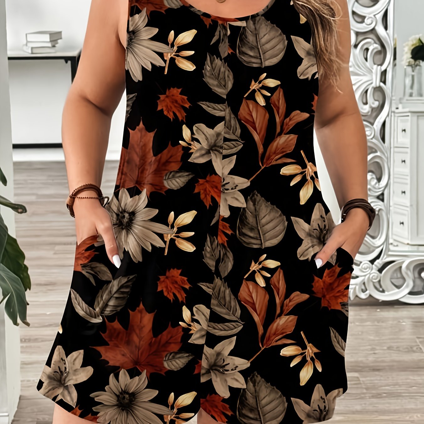 Plus Size Women's Floral Comfortable Jumpsuit with Pockets