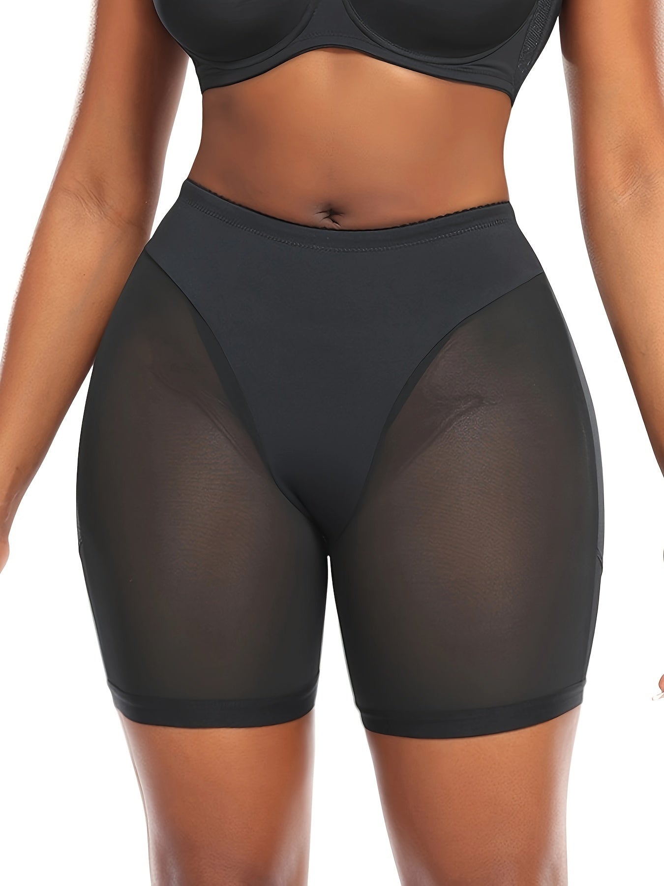 Black High-Waist Shapewear Shorts Tummy Control Mesh Panels Elastane Polyester