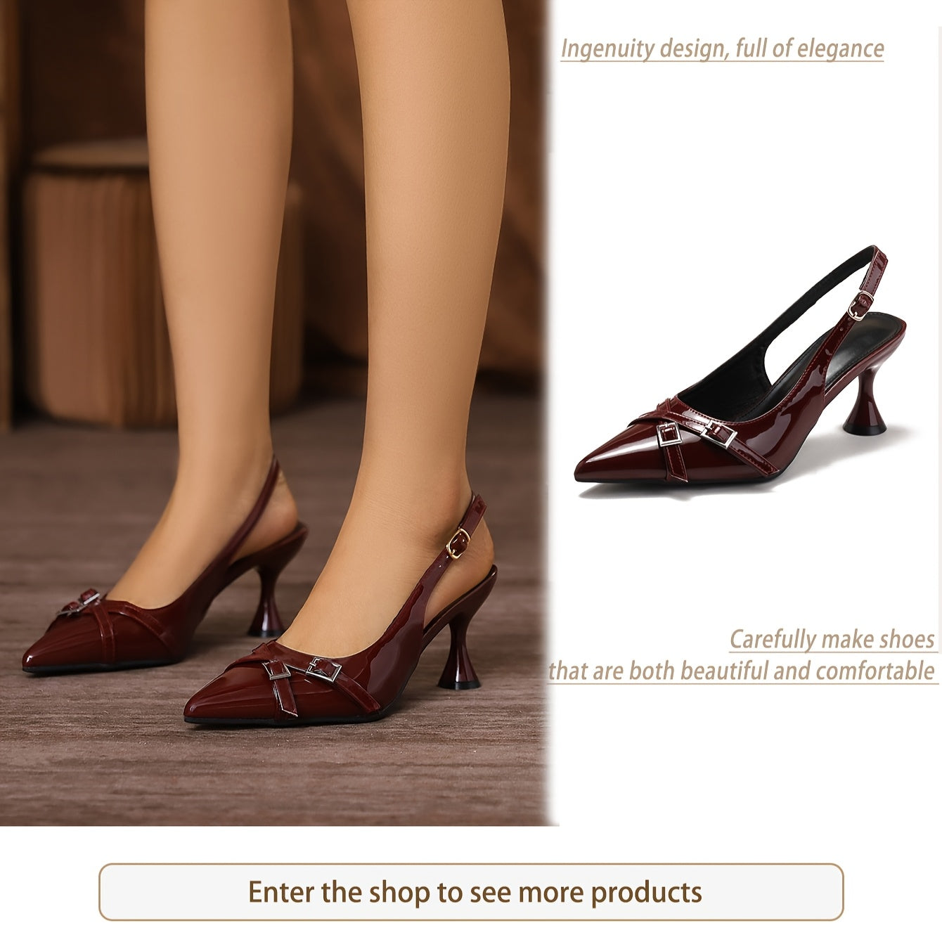 Women Wine Red Pointed Toe Heels Leather Kitten Heel for Events