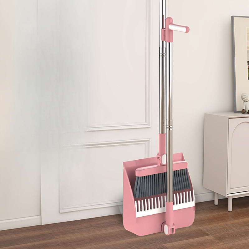 2-Piece Broom and Dustpan Set Stainless Steel Handle Pet Hair Remover