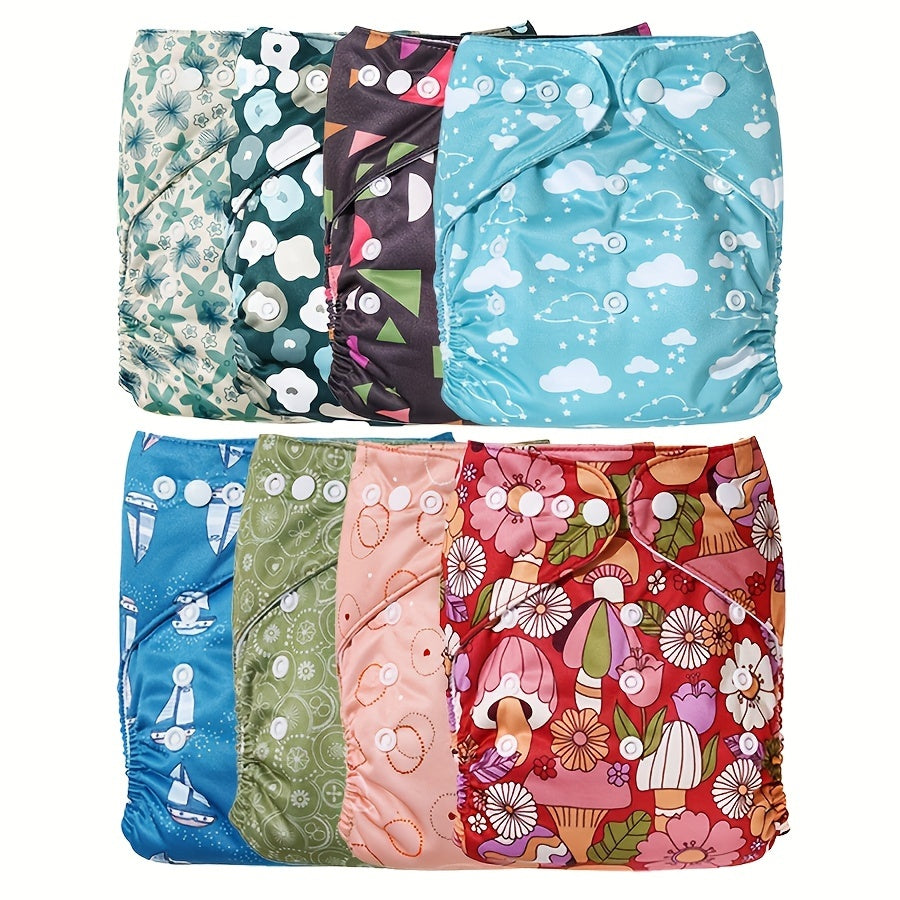6-Pack Reusable Cloth Diapers for Babies Adjustable Washable Polyester Covers Variety of Patterns