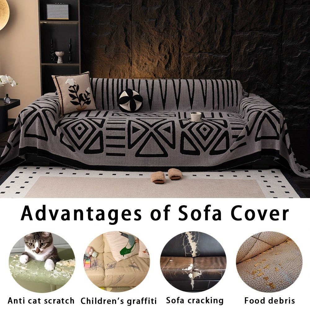 Boho Style Geometric Velveteen Sofa Throw with Machine Washable Cover for Armchair Loveseat and Sofa