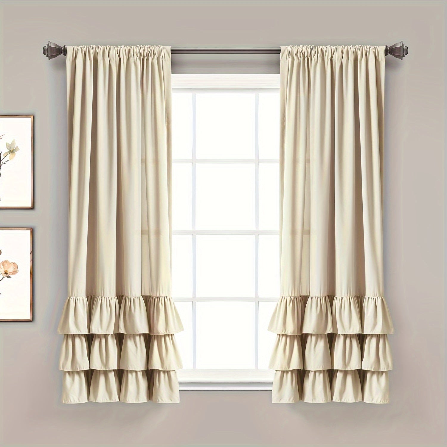 Heavy Duty Pleated Lace Window Curtains for Living Room 132cm x 213cm