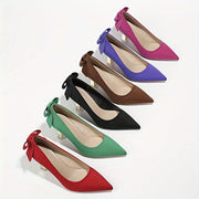 Women's Pointed Toe Chunky High Heel Pumps with Bow All-Season Dress Shoes
