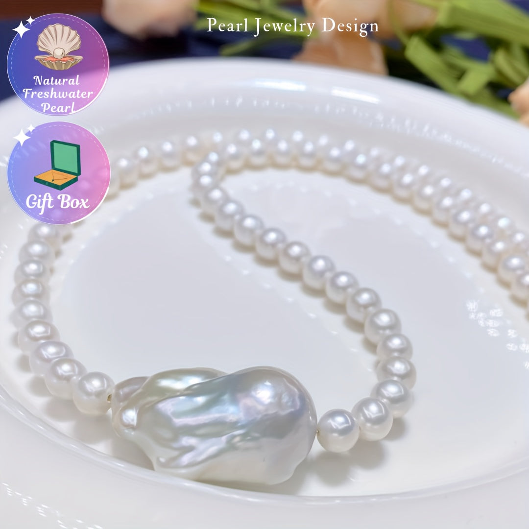 Women's Natural Baroque Freshwater Pearl Necklace Minimalist Elegant Jewelry Gift