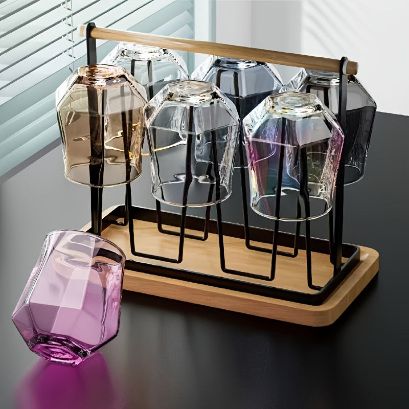 Set of 6 Geometric Glass Cups for Water Juice Whiskey Milk Tea