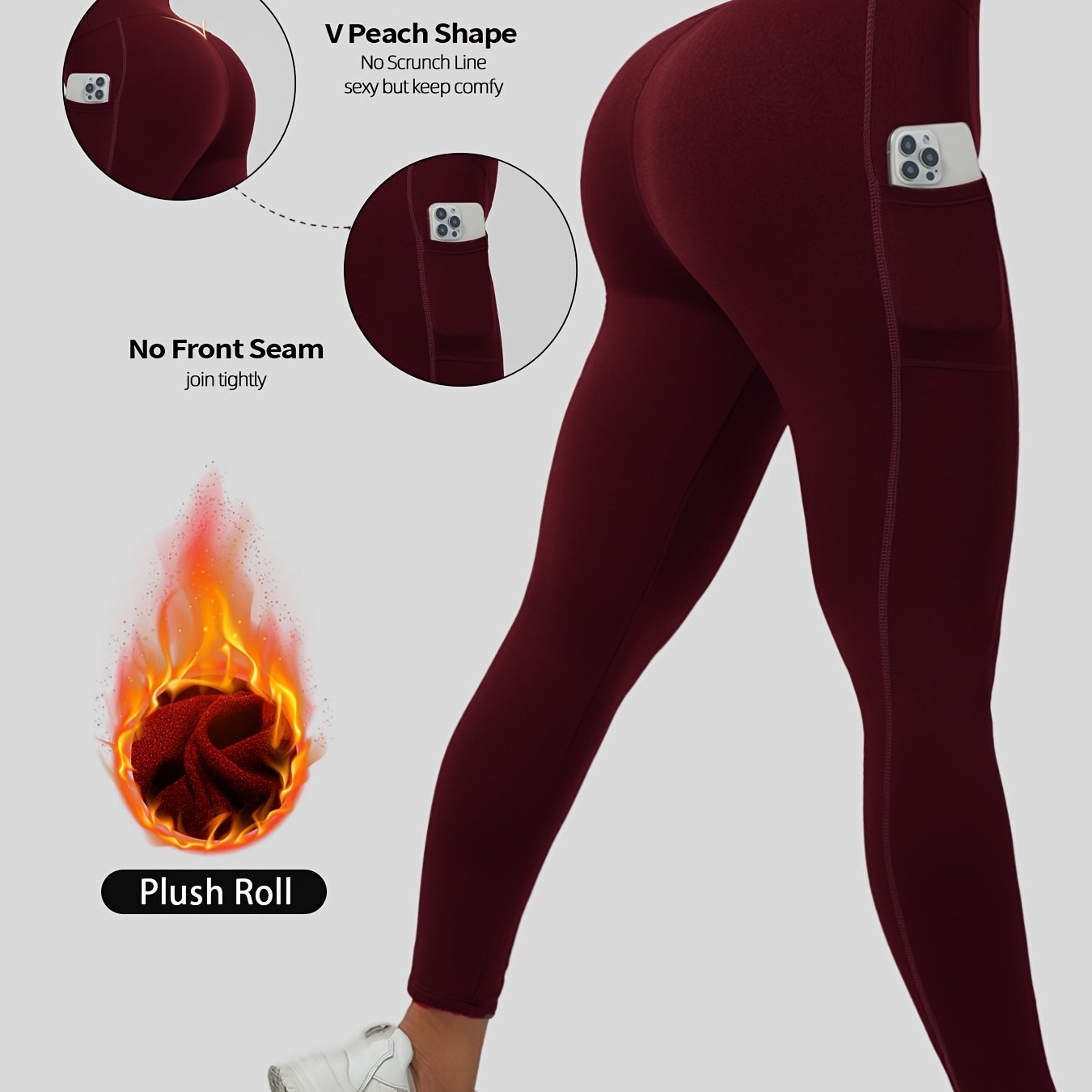Women's Solid Color Yoga Leggings with Pocket Medium Support Polyester Knit Fabric