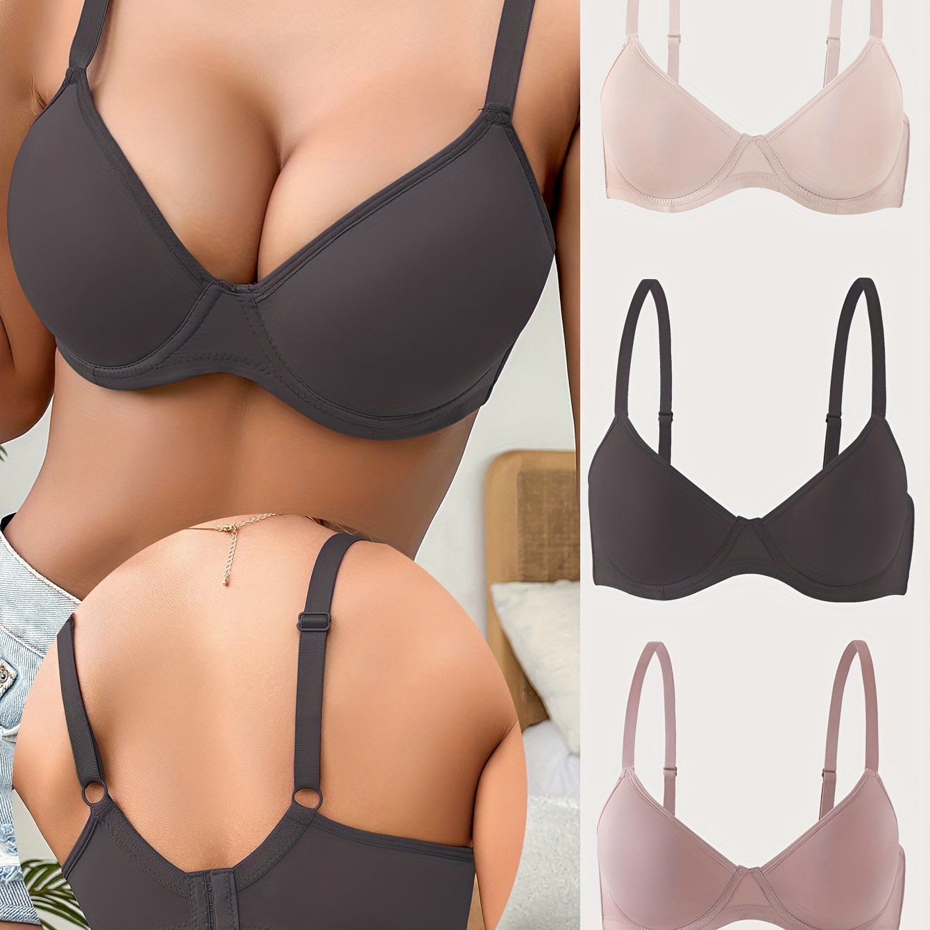 Seamless Solid Cotton Push-Up Bra Set for Women Comfortable Lingerie
