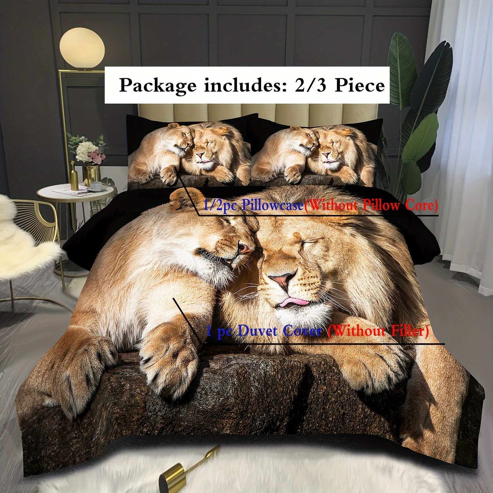 Microfiber Lion Animal Themed Bedding Quilt Cover Set in Multiple Pieces