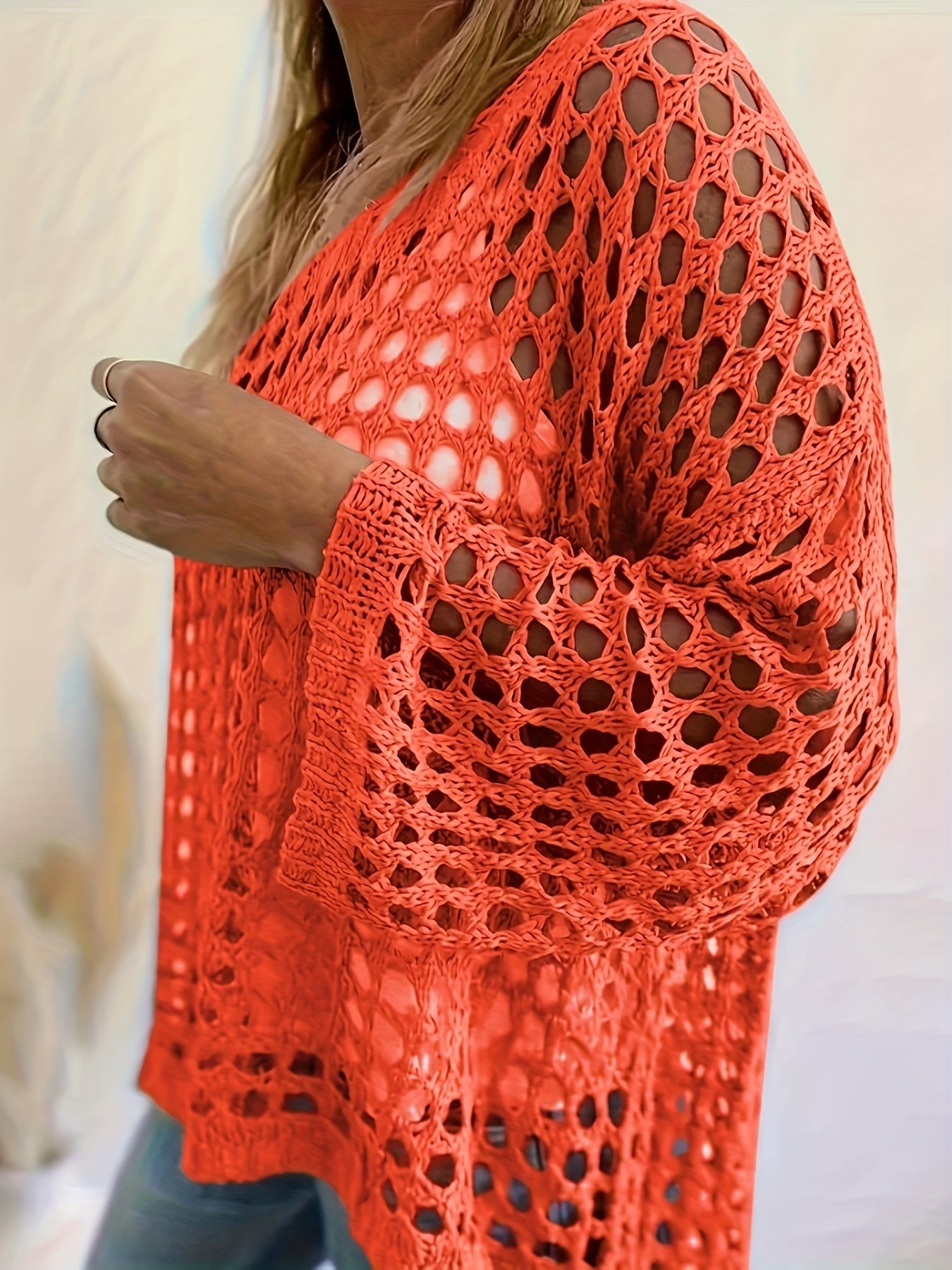 Women's Plus Size Sun-Protective Casual Lace Long Sleeve Top in Vibrant Orange