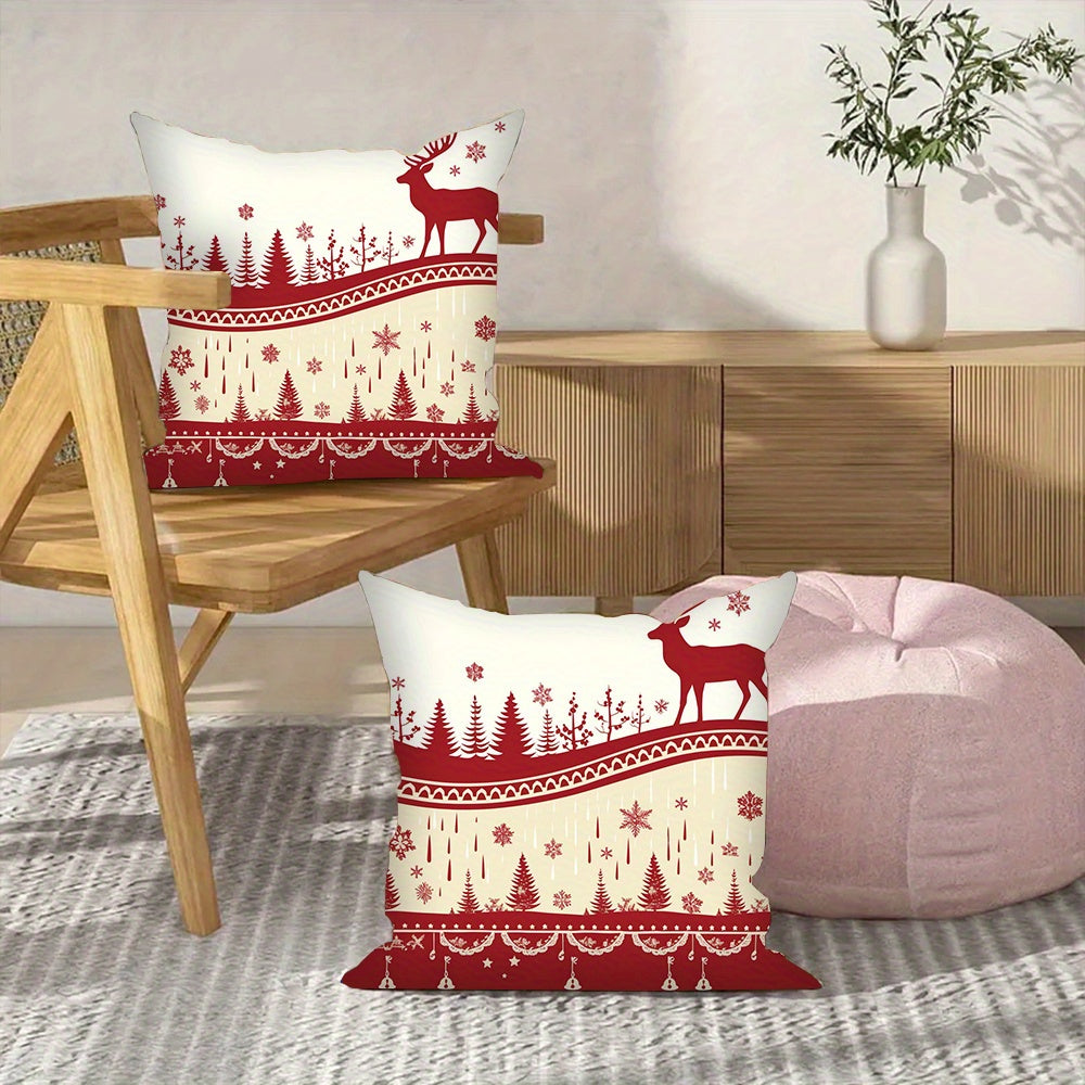 Set of 2 Festive Merry Christmas Throw Pillow Covers 45.72x45.72 Square Decorative Cushions