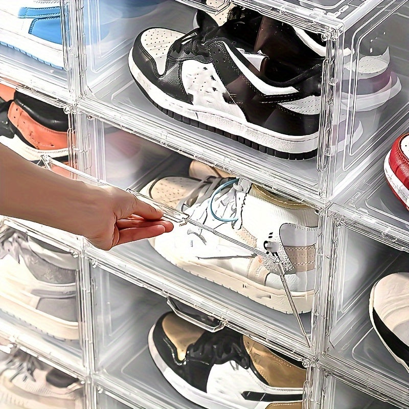 6-Pack Clear Plastic Shoe Organizer Waterproof Stackable with Magnetic Closure