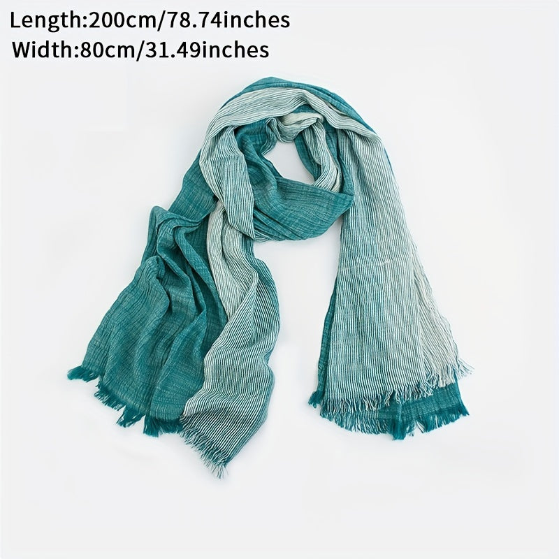 Men's Warm Scarf Fall Winter Blue White Striped Polyester Fringe