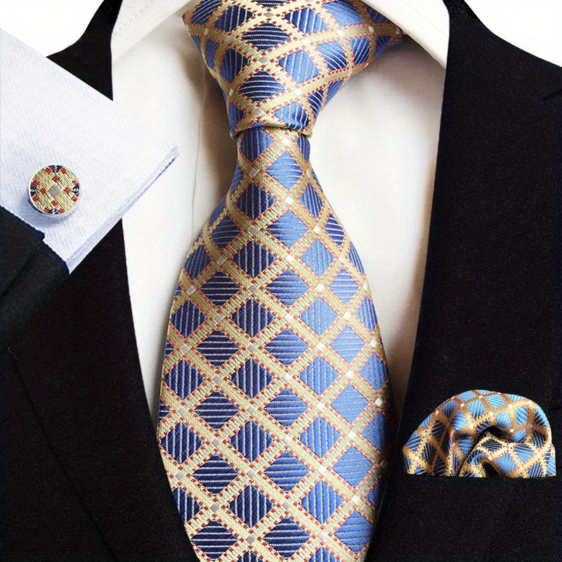 Set of 3 Paisley Jacquard Woven Neckties with Cufflinks and Pocket Squares for Men