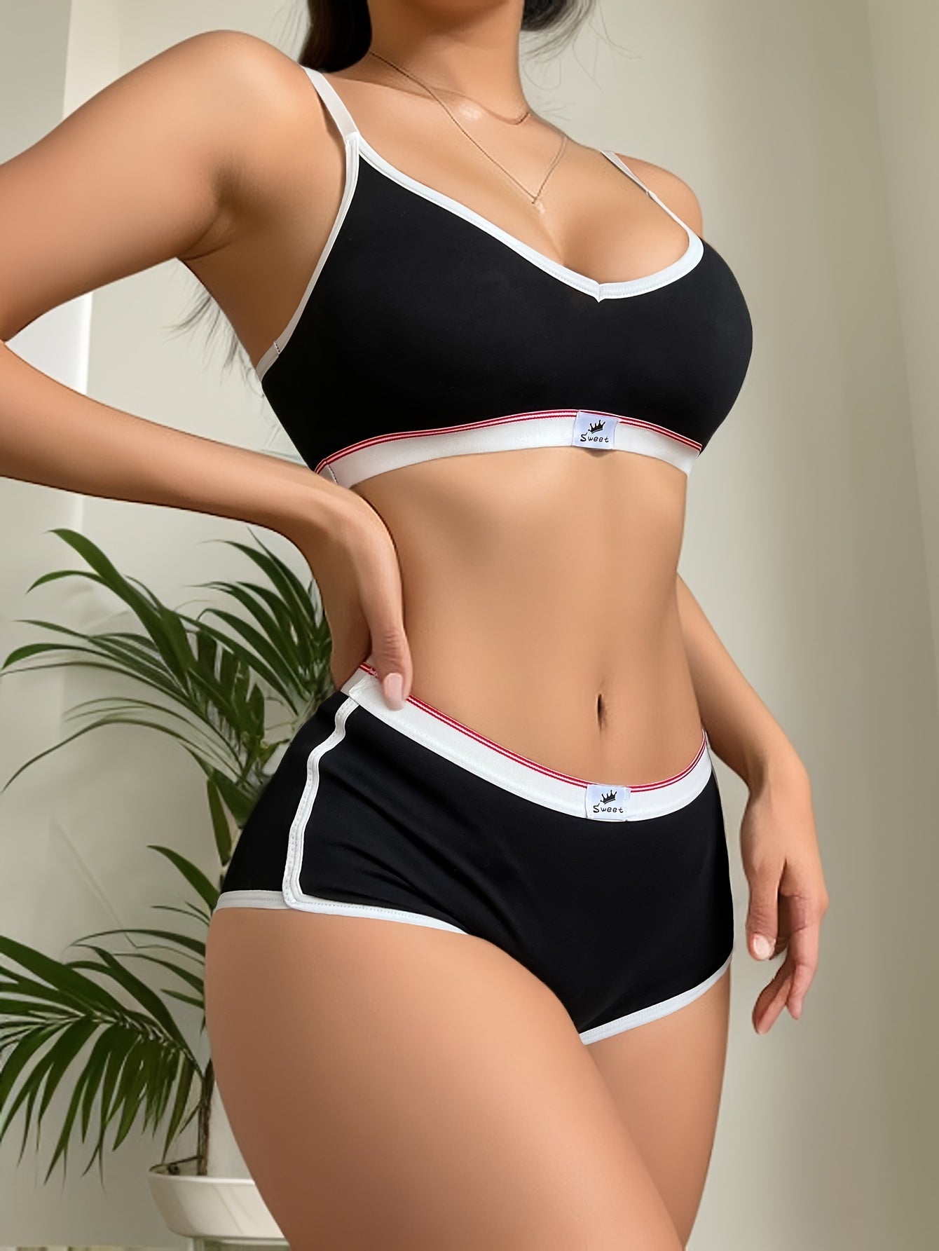 Women's Lace Wireless Lingerie Set with Cami Bra and Panties