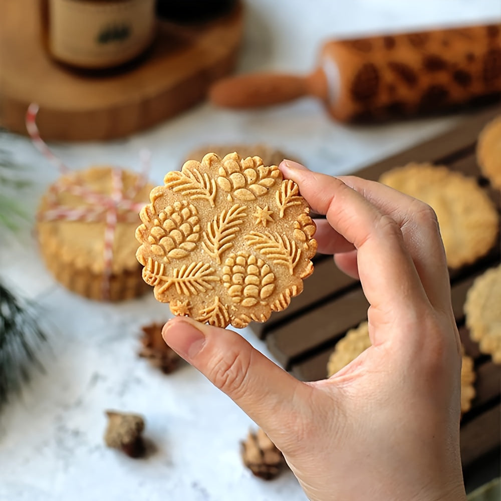 Лучший продаваемый скалка с тиснением шишек - лазерно-гравированная деревянная скалка для теста, идеальный рождественский подарок, отлично подходит для печати и украшения печенья
