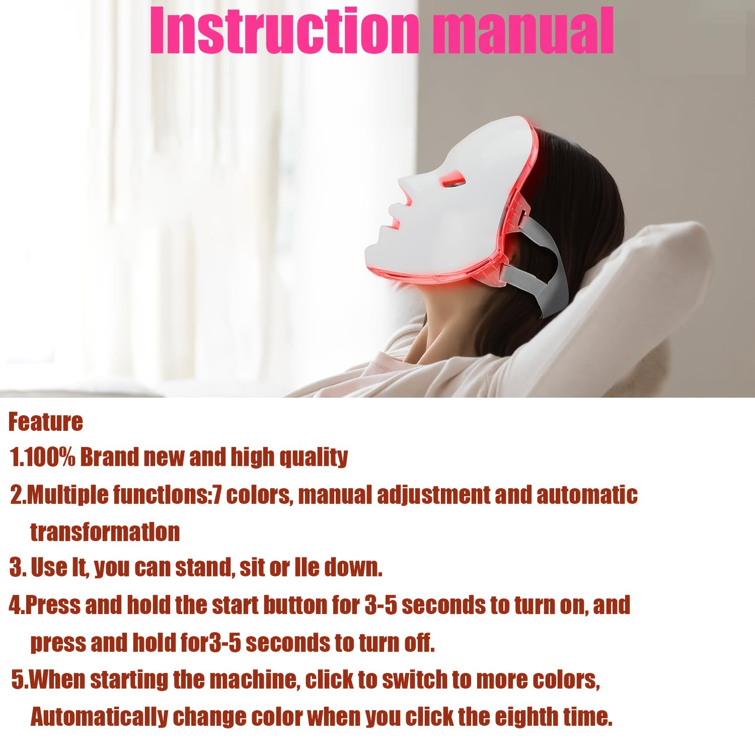 7-Color LED Face Mask USB Rechargeable Skin Care for Salon or Home Use