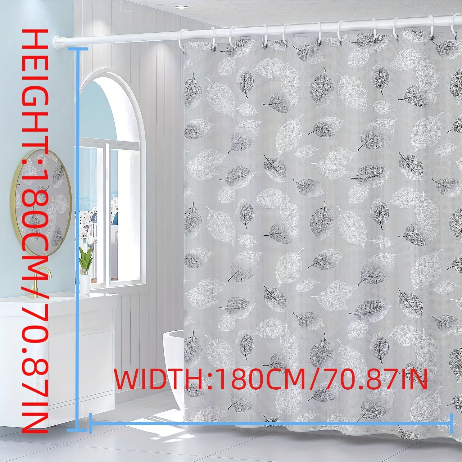 Autumn Leaves Water-Resistant PEVA Shower Curtain with Woven Leaf Pattern and Reinforced Grommets