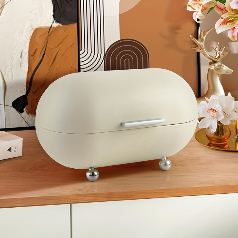 Oval Metal Storage Chest with Flip Top Closure White Non-Waterproof Multipurpose Container