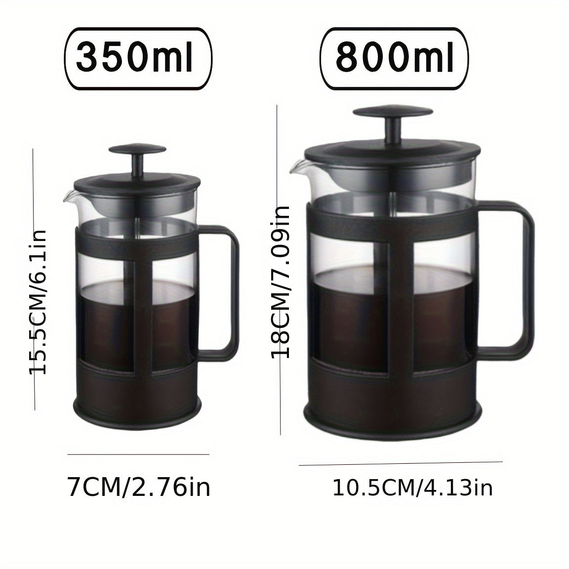 French Press Coffee and Tea Maker Stainless Steel Glass 11.8oz 27oz Black