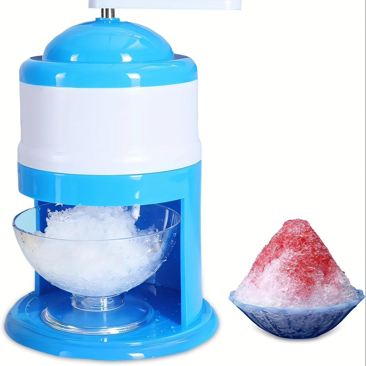 Portable Snow Cone Shaved Ice Maker Blue White Hand Crank Summer Party