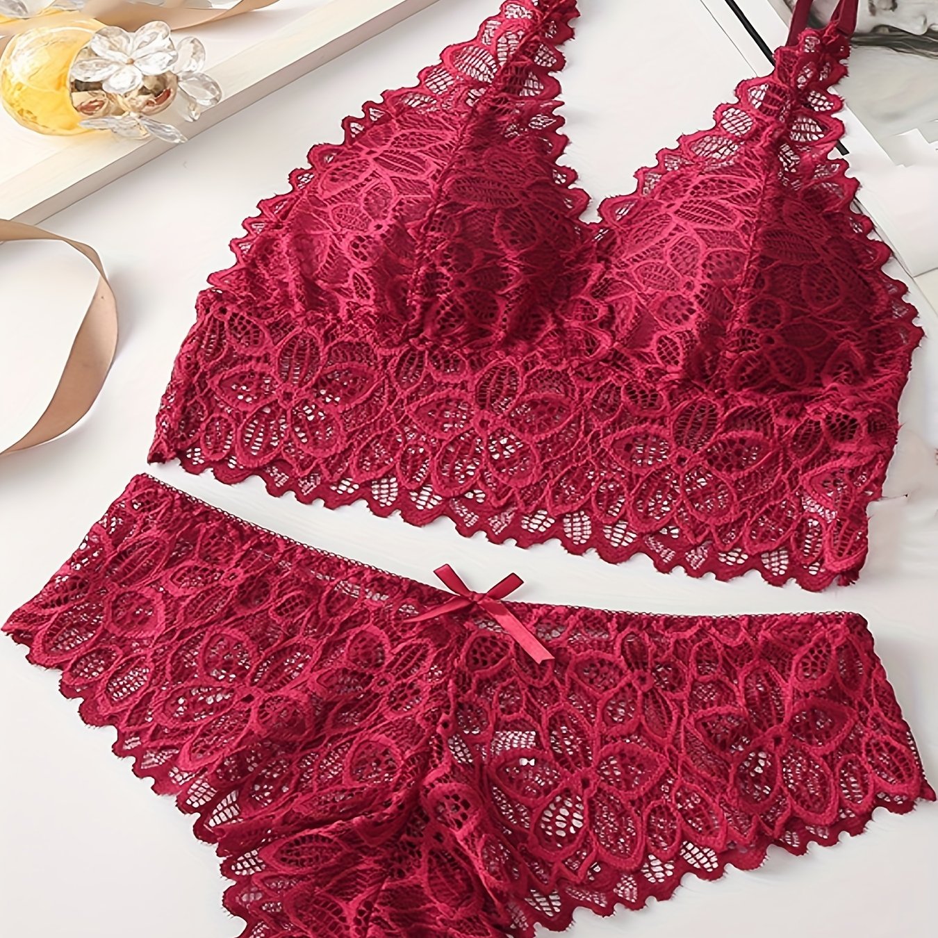 Women’s Lace Vest-Style Summer Underwear Set with Thin Mould Cups Breathable Comfort