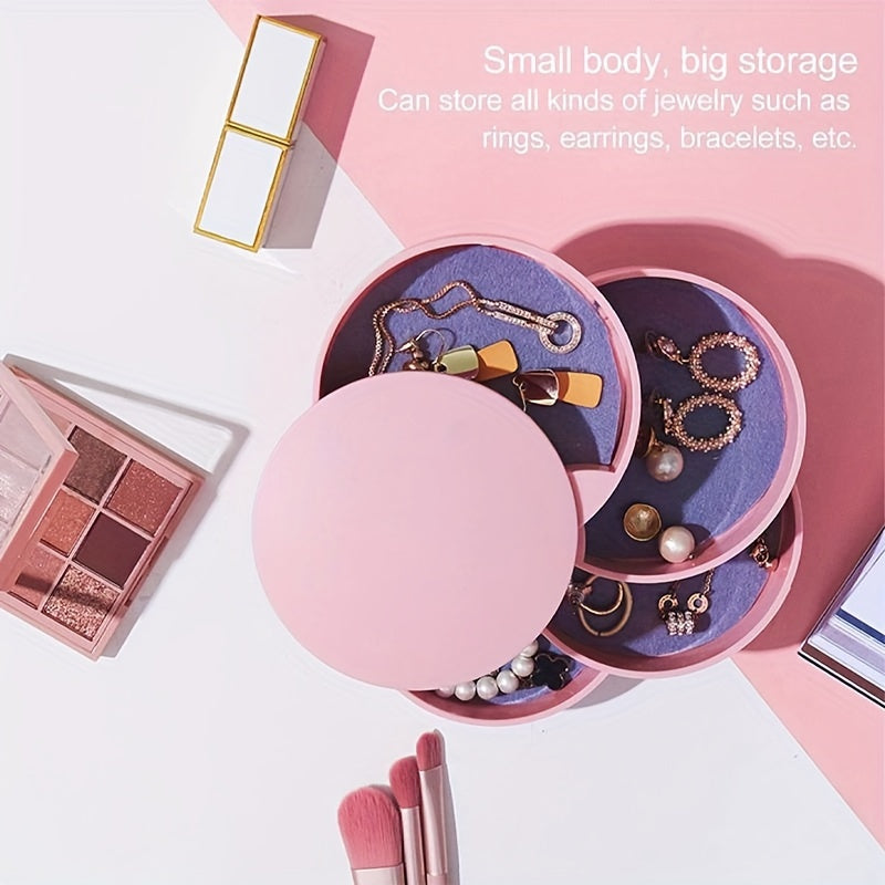 Organizador giratorio de joyas con tapa y ganchos útiles para maquillaje y accesorios